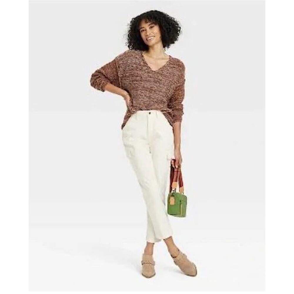 Universal Thread Oversized Pure Cotton Brown Marled Knit V-Neck Sweater